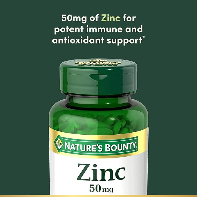 Nature's Bounty Zinc 50mg, Immune Support & Antioxidant Supplement, Promotes Skin Health, 1 Caplet Per Day, Gluten Free, 250 Vegetarian Caplets