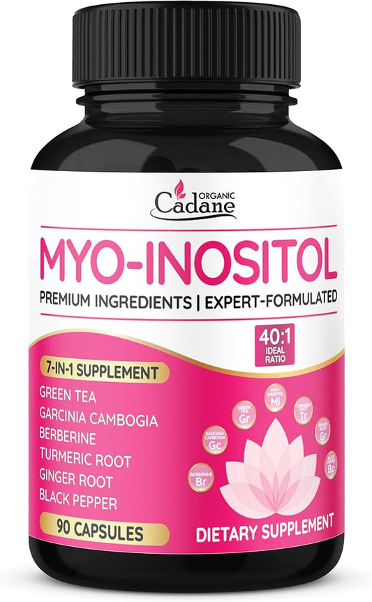 Organic Cadane Myo Inositol & Green Tea Capsules with Garcinia Cambogia, Berberine, Turmeric, Ginger, and Black Pepper | Supports Body Balance & Digestive | Vegan, Non-GMO - 90 Capsules