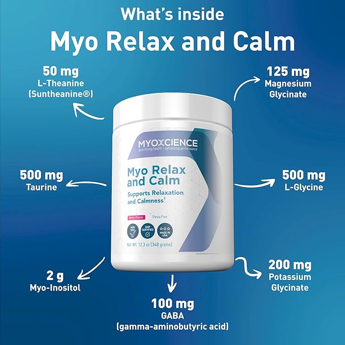 MYOXCIENCE Myo Relax & Calm | Myo-Inositol, L-Theanine, Taurine, Magnesium & GABA | Supports Sleep, Neurotransmitter & Hormone Support (Berry Flavor) (60 Servings)