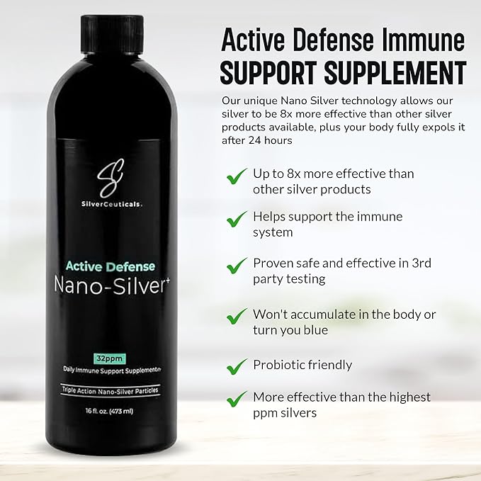 Colloidal Silver w/Nano Technology - 32ppm 8oz - 8X More Effective - Natural Immune Support - Save The Sick Days - Ages 5 & Up - Outperforms Higher PPM Silvers - No Taste & Smell - 3rd Party Tested