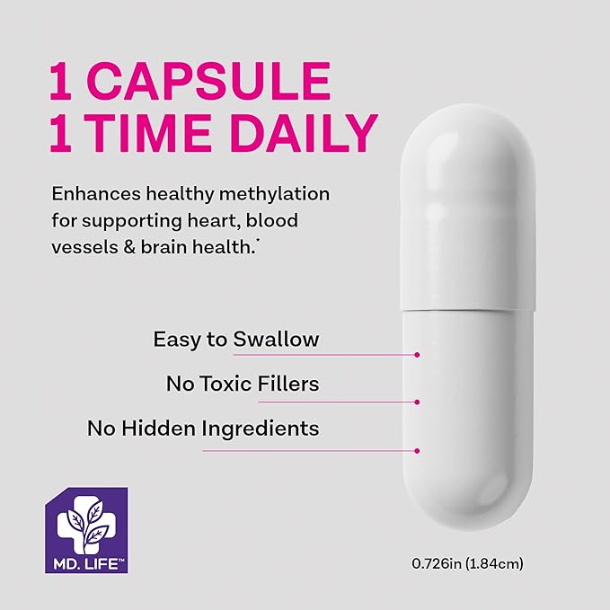 MD Life L-Methylfolate 15 mg Supplement - Professional-Grade Active L Methylfolate Supplement - 30 Capsules - L-Methylfolate 15mg - Maximum Potency MTHFR W/Essential Amino Acids