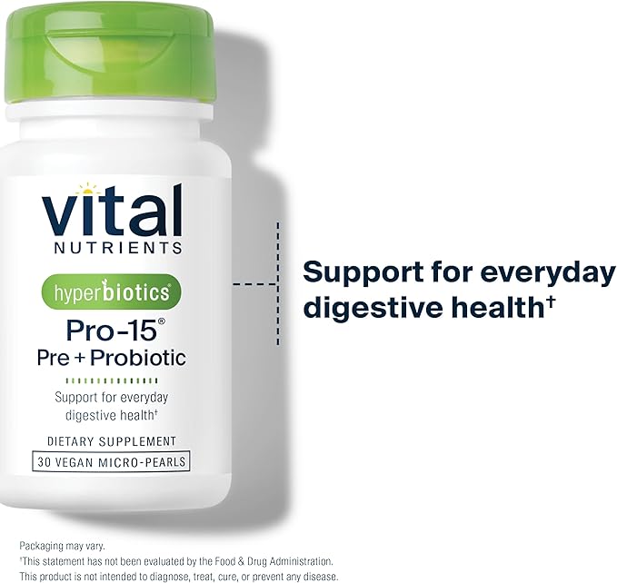 Hyperbiotics Vital Nutrients Pro-15 Prebiotics and Probiotics for Women and Men | 15 Science Backed Strains | Supports Occasional Constipation, Diarrhea, Gas & Bloating | 30 Vegan Time Release Pearls
