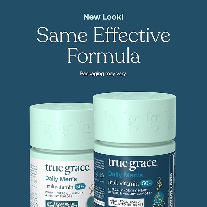 True Grace Daily Men’s Multivitamin 50+ - 60 Easy-to-Swallow Tablets - Immune, Energy, Longevity & Memory Support - Gluten Free, Soy Free, Vegan - 30 Servings