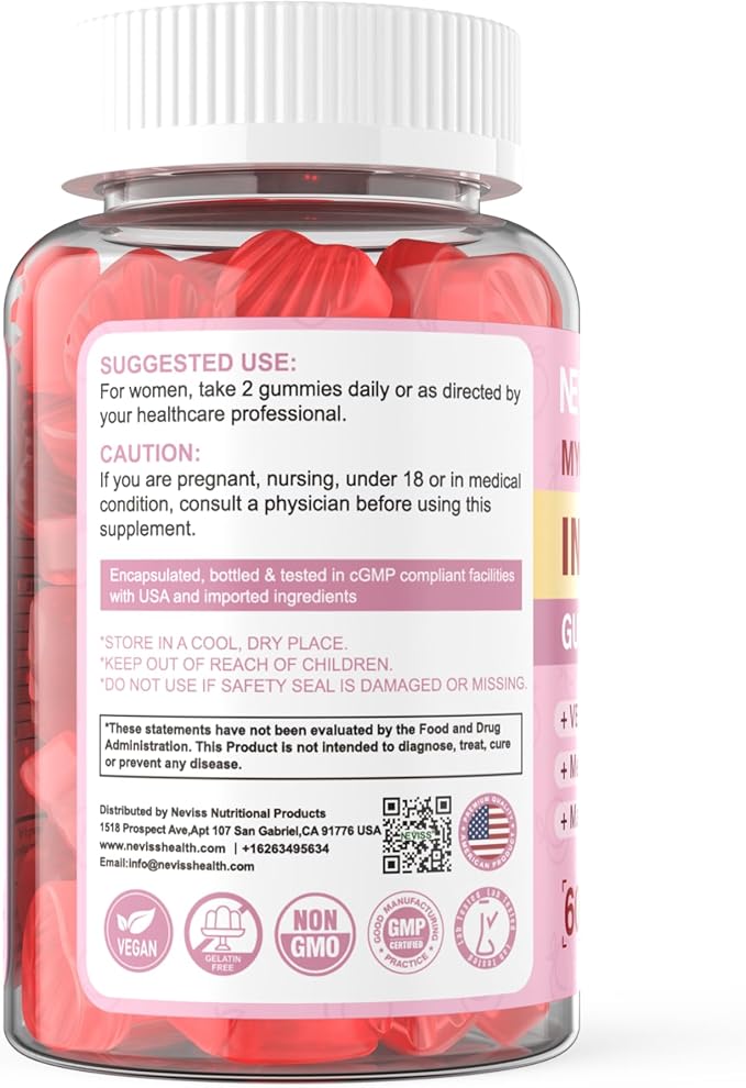 Myo-Inositol & D-Chiro Inositol Gummies Sugar Free, Ideal 40:1 Ratio Inositol Supplement for Women w/Vegan Omega-3, D3, Magnesium, Methyl Folate, B12, Inositol Multivitamin for Women's Overall Health