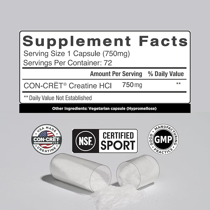 Creatine HCl Capsules | Muscle, Cognitive, Cellular Energy Support | No Bloating or Cramps | USA Made & NSF Certified | Creatine Pills (72ct)