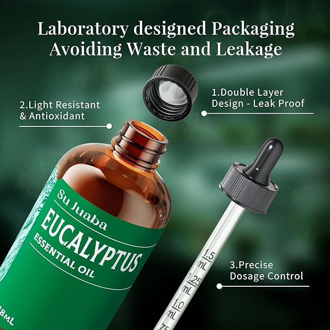 SU JUABA Eucalyptus Essential Oil 4 Fl Oz, 100% Pure Natural for Hair Care, Diffuser, Skin Care,Shower, Aromatherapy- 118ML