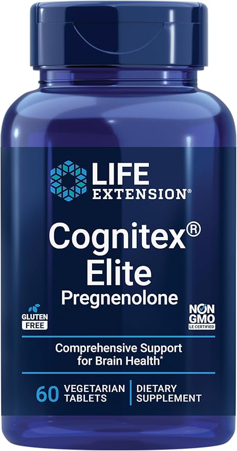 Life Extension Cognitex Elite Pregnenolone- Brain Health Supplement for Memory, Focus & Cognition- Formula with Phosphatidylserine, Ashwagandha & SAGE Extract, Calcium + More- 60 Vegetarian Tablets