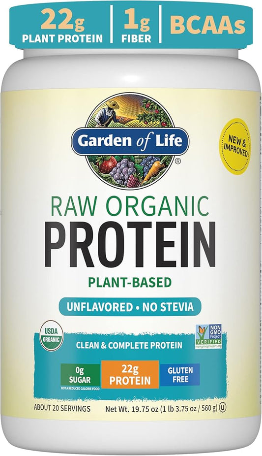 Garden of Life Protein Powder, Vegan Protein Powder, BCAA, Probiotics & Digestive Enzymes, Gluten & Lactose Free, Unflavored, 20 Servings