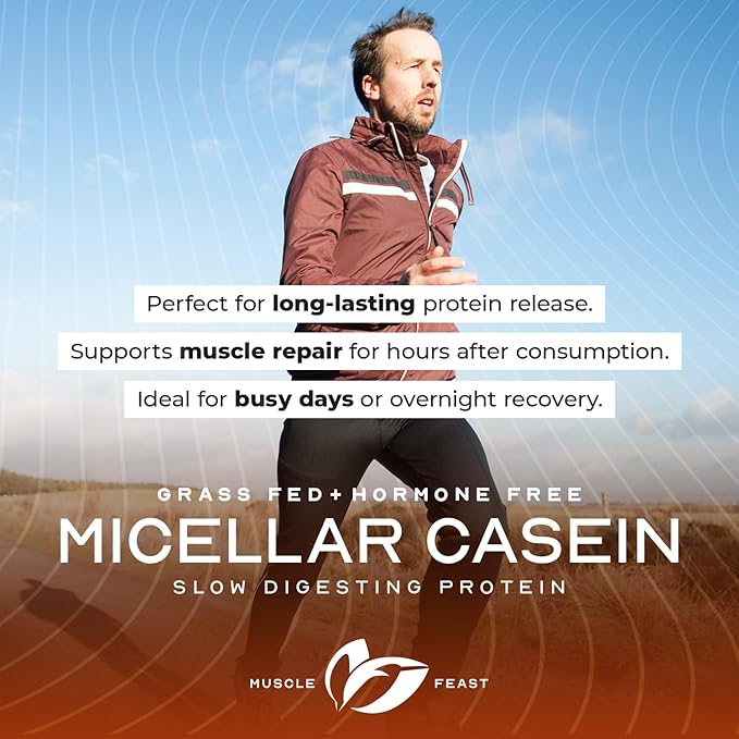 Muscle Feast Grass Fed Micellar Casein Protein Powder, Pasture Raised & Hormone Free, Slow Digesting Casein Protein - Supports Overnight Muscle Recovery, Gluten Free Protein Powder - Chocolate, 4lb