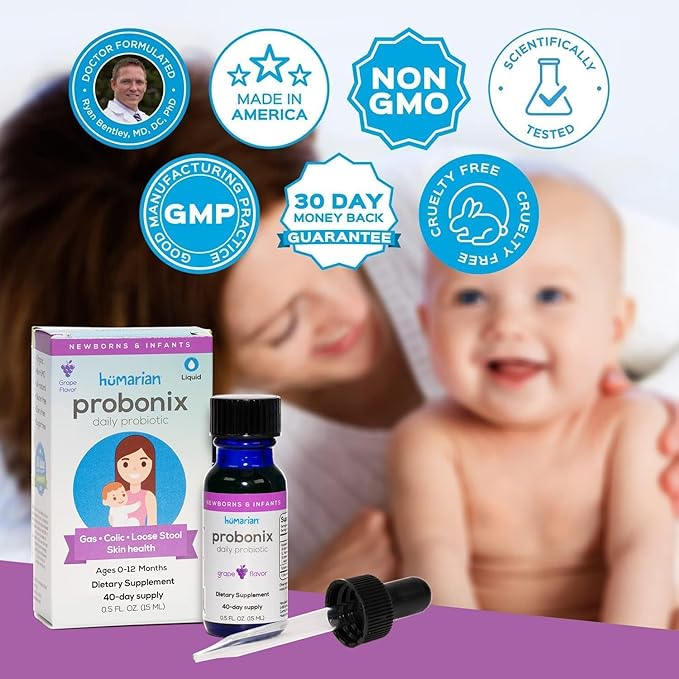 Probonix Humarian Liquid Probiotic for Baby 0-12 Months - 8-Strain Infant Probiotic Drops - 45 Billion CFUs - 40-Day Supply - Tasty Grape Flavor
