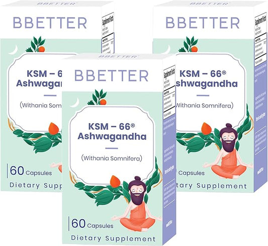BBETTER Ashwagandha KSM-66 Capsules 500mg | Lab Tested Herbal Supplement | Supports Mental & Physical Well-Being | 180 Vegetarian Capsules