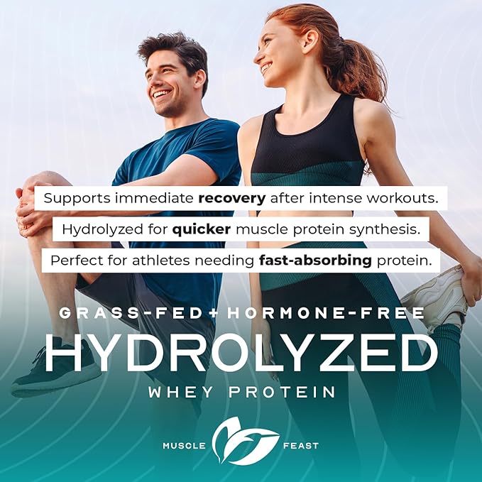 Muscle Feast Hydrolyzed Whey Protein Powder, Grass Fed and All Natural Hormone-Free, Hydro Whey Powder for Men and Women, Gluten Free, Non-GMO, Delicious Hydrolyzed Protein Powder, Chocolate, 5lb