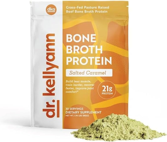 Dr. Kellyann Bone Broth Protein Powder Salted Caramel - 21g Protein, Grass-Fed Collagen, Segar-Free, Keto & Paleo Friendly (30 Servings)