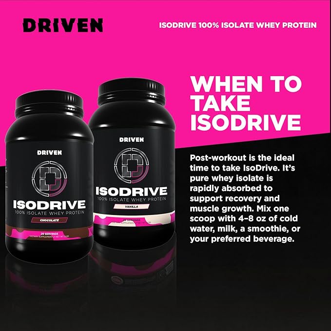 Driven Nutrition IsoDrive Whey Isolate Protein Powder 2lb (Vanilla) – 25g Protein, Enzyme Enhanced for Absorption, Ultra Clean