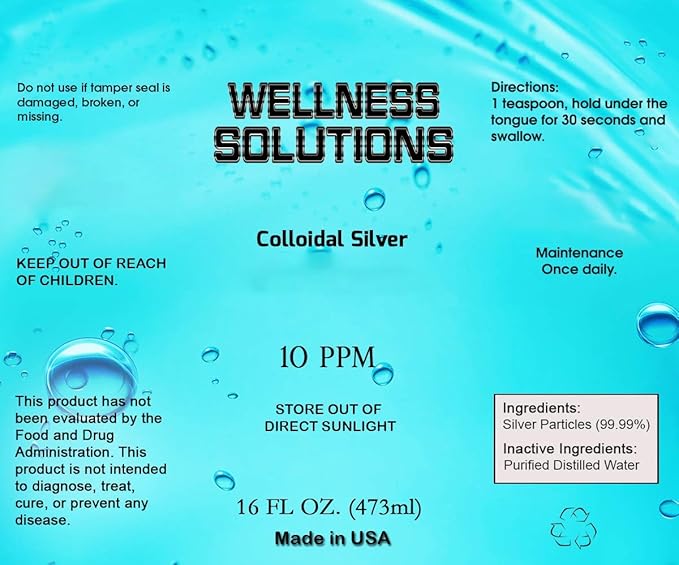 Colloidal Silver - Wellness Solutions - Vegan and Gluten Free -16 fl. oz