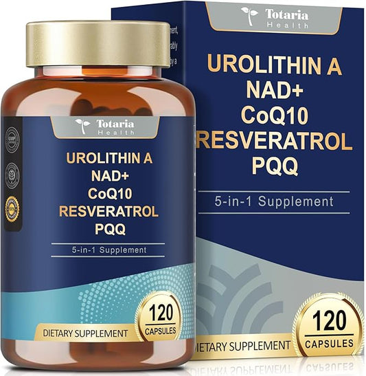 Urolithin A Supplement 1000mg with NAD+,CoQ10,Resveratrol,PQQ Supplement for Men Women 120 Softgels for Muscle Energy Antioxidants High Bioavailability