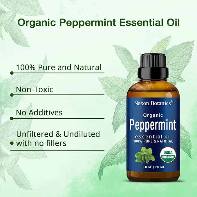 Organic Peppermint Essential Oil 30 ml - Pure, Natural Oils for Aromatherapy, Diffusers, DIY, Candle and Soap Making Scent - Nexon Botanics