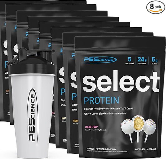 PEScience Select Protein Powder Variety Pack - 8 Flavors - 40 Servings - Protein Powder Sample Pack, Whey and Casein Blend, Keto Friendly, Gluten Free, Digestion Friendly, Amazing Taste