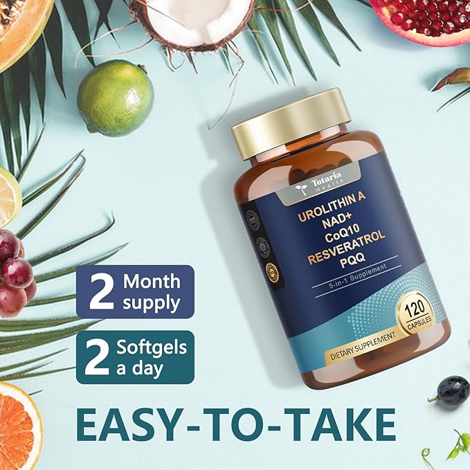 Urolithin A Supplement 1000mg with NAD+,CoQ10,Resveratrol,PQQ Supplement for Men Women 120 Softgels for Muscle Energy Antioxidants High Bioavailability