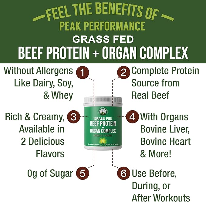 Grass Fed Beef Protein Powder + Organ Complex. Lactose Free Great Tasting Beef Protein Isolate + Organs. Animal Based Non Dairy No Whey Paleo Carnivore Supplement for Muscle Building. Chocolate Flavor