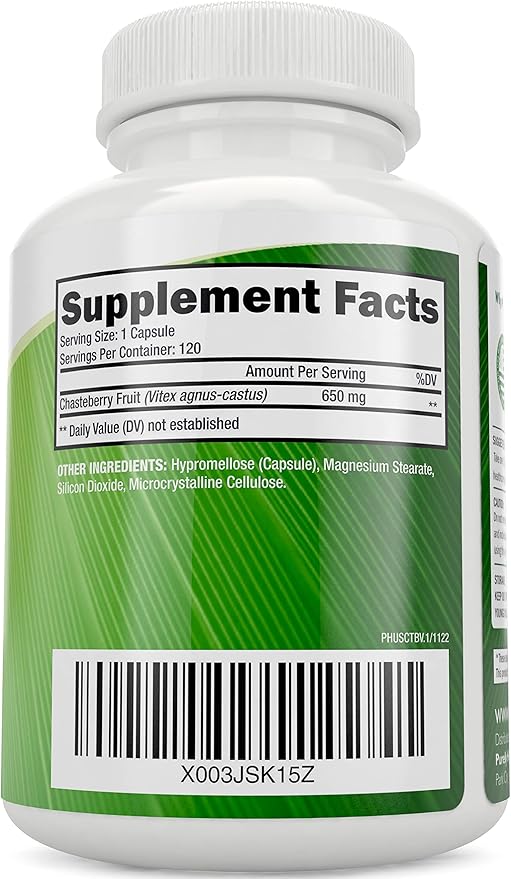Purely Holistic Chasteberry Vitex Supplement 650mg - 4 Month Supply 120 Vegan Capsules Agnus-Castus Chaste Tree Berry Capsules Supports Normal Hormone Balance for Women