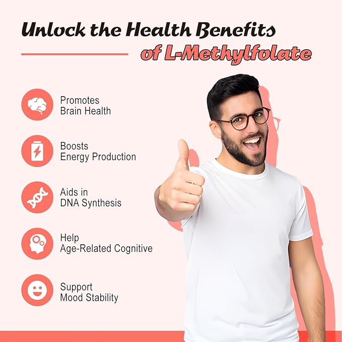 L-Methylfolate 15mg & Methyl B12 Gummies, Folate Supplement for Brain Health, Mood & Immunity, DNA Synthesis & Repair, Sugar Free, Vegan, Raspberry Flavor, 60 Count