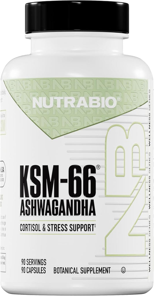 NutraBio Ashwagandha KSM-66 | Ashwaganda Herbal Supplement for Stress, Mood, & Performance | 600 MG of Clinically Studied KSM66 90 Capsules