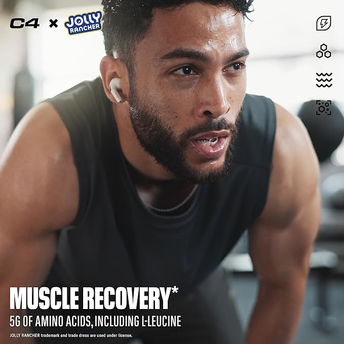 Cellucor C4 Energy + Aminos Powder | Jolly Rancher Green Apple | 5g BCAAs & EAAs for Muscle Recovery, 3 Electrolytes for Hydration, 100mg Natural Caffeine | Pre Workout | Zero Sugar, 30 Servings