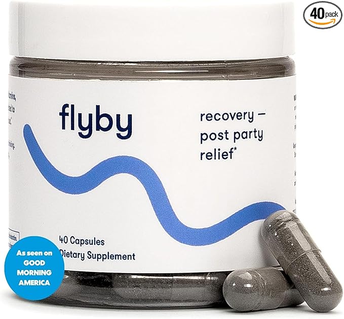 Flyby Recovery Supplement - All The Hang, Without The Over!™ - with Milk Thistle, Vitamin C, Activated Charcoal, and Apple Cider Vinegar - Pre & Post Drinking Formula (40 Count)