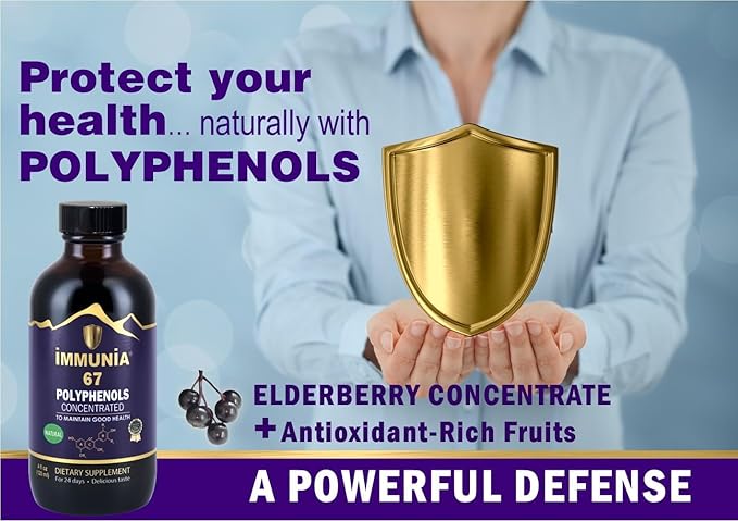 Immunia 67 Polyphenols - Elderberry Concentrate & Antioxidant Fruits. Premium Antioxidant Supplement with 67 Polyphenols (Anthocyanins, Quercetin, Resveratrol, etc.) 24-Day Supply per Bottle (1-Pack)