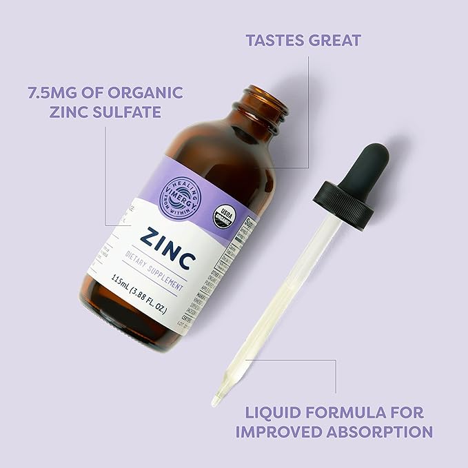 Vimergy Organic Zinc Supplements For Women & Men (7.5mg Liquid Zinc Per Serving) Fast-Absorbing Immune Support, Promotes Healthy Bones & Skin, USDA Certified Organic, Vegan, Up to 57 Servings (115 mL)
