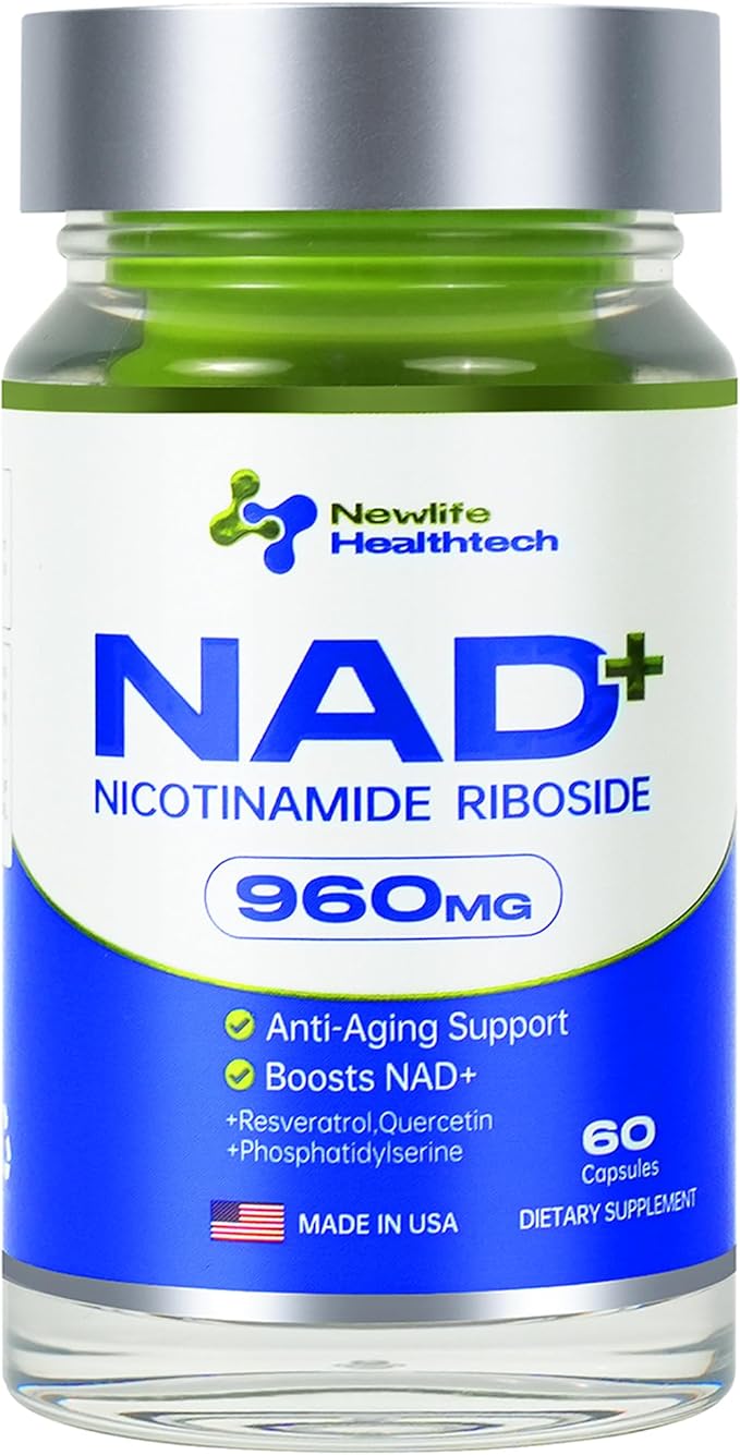 NAD+ Supplement, Nicotinamide Riboside, Resveratrol, Quercetin, NMN Supplement Alternative for Anti-Aging, Energy, Focus, 960mg for Women and Men, 60 Capsules