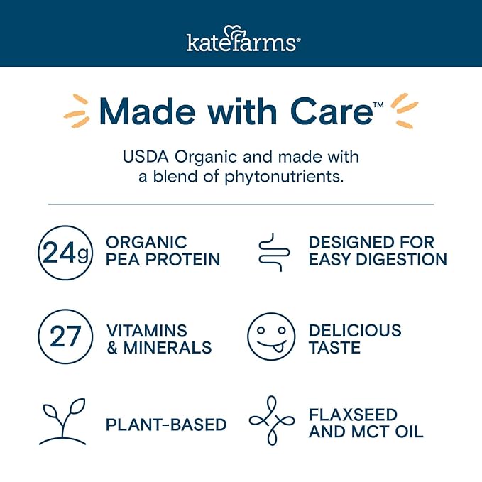 KATE FARMS Organic Adult Peptide 1.5 Formula, Plain, Sole-Source, Hydrolyzed Plant-Based Nutrition for Oral or Tube Feeding, 11 Fl oz (12 Pack)