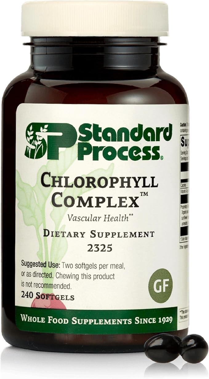 Standard Process Chlorophyll Complex - Immune Support, Antioxidant Activity, Skin Health and Hair Health Support with Vitamin A, Sunflower Lecithin, Buckwheat, Spanish Moss, and More - 240 Softgels