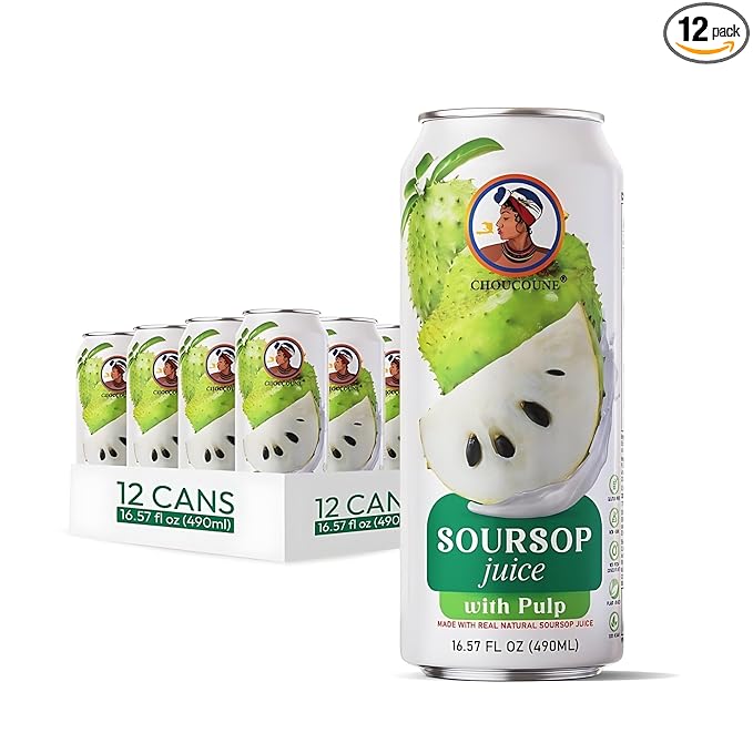 Choucoune Soursop Juice Cane - 100% Real Guanabana Drink with Pulp - No Concentrate, No Artificial Coloring - Sugar-Free, All-Natural Juice for a Healthy Lifestyle - Refreshing 16.57 Fl Oz(Pack of 12)