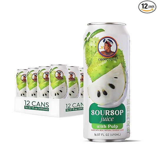 Choucoune Soursop Juice Cane - 100% Real Guanabana Drink with Pulp - No Concentrate, No Artificial Coloring - Sugar-Free, All-Natural Juice for a Healthy Lifestyle - Refreshing 16.57 Fl Oz(Pack of 12)