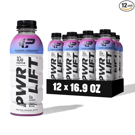 Whey Protein Water Sports Drink by PWR LIFT | Blueberry Pomegranate | Keto, Vitamin B, Electrolytes, Zero Sugar, No Artificial Flavors, No Chalky Aftertaste | | Post-Workout Energy Protein Beverage | 16.9 Oz (Pack of 12)