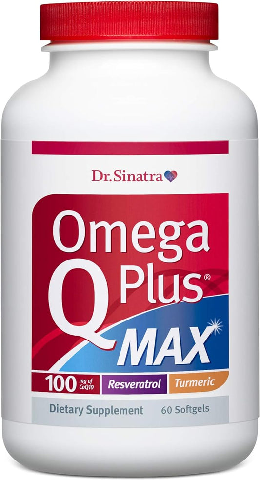 Dr. Sinatra Omega Q Plus MAX – Advanced Heart Health and Healthy Aging Support with 100mg of CoQ10 and Turmeric (60 softgels | 30-Day Supply)