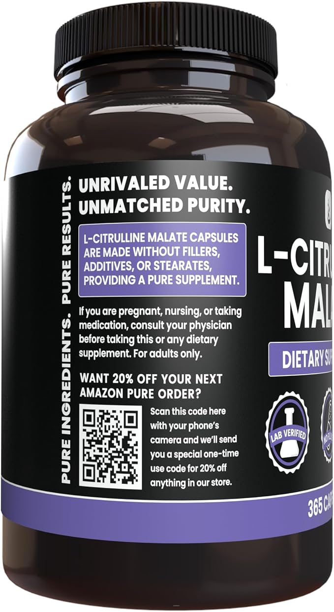 PURE ORIGINAL INGREDIENTS L-Citrulline DL-Malate 2:1 (365 Capsules) No Magnesium Or Rice Fillers, Always Pure, Lab Verified