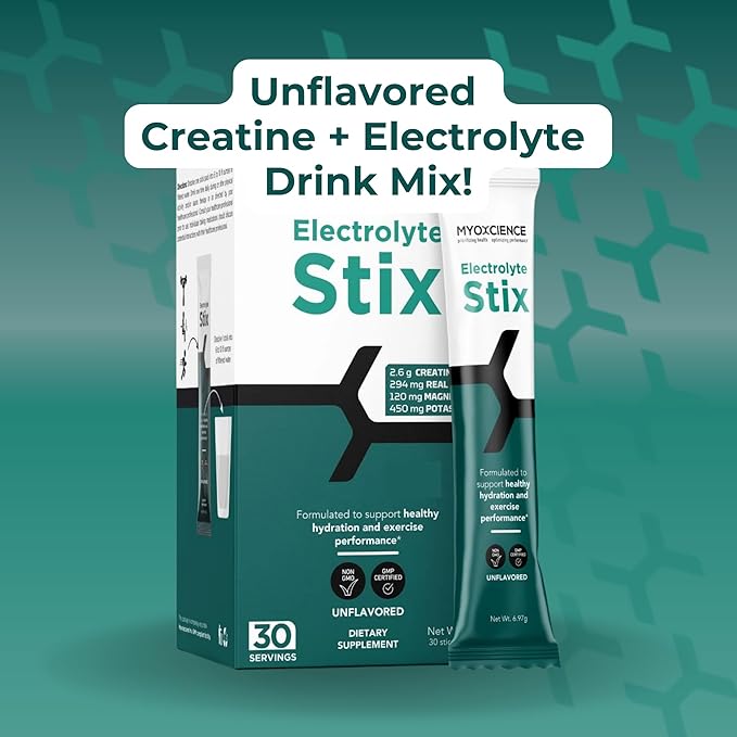 MYOXCIENCE Electrolyte STIX | Creatine Electrolyte Powder | Recovery from Exercise & Muscle Development w/Real Salt (Unflavored) (Stix 30 ct)
