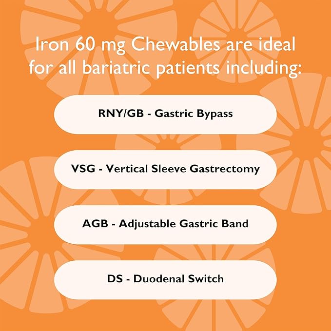 Celebrate Vitamins Iron Supplement with 60mg Iron & Vitamin C – Berry Chewables for Bariatric Patients, Gastric Bypass & Sleeve Gastrectomy Support – 30 Tablets for Post-Surgery Health Maintenance