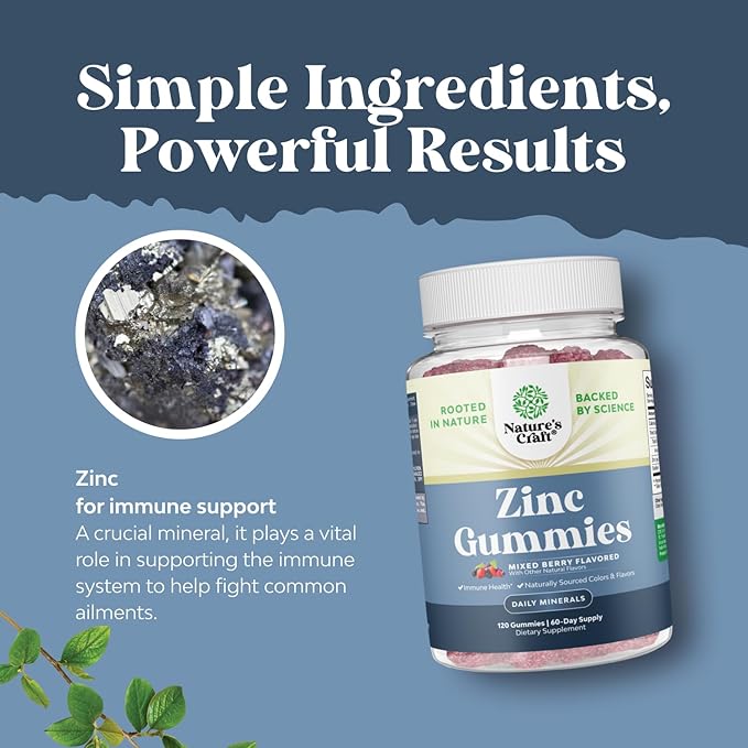Extra Strength Zinc Gummies for Adults - Chewable Zinc Supplements for Women & Men for Energy & Immune Support - Vitamins & Mineral Supplements - 120 Chews