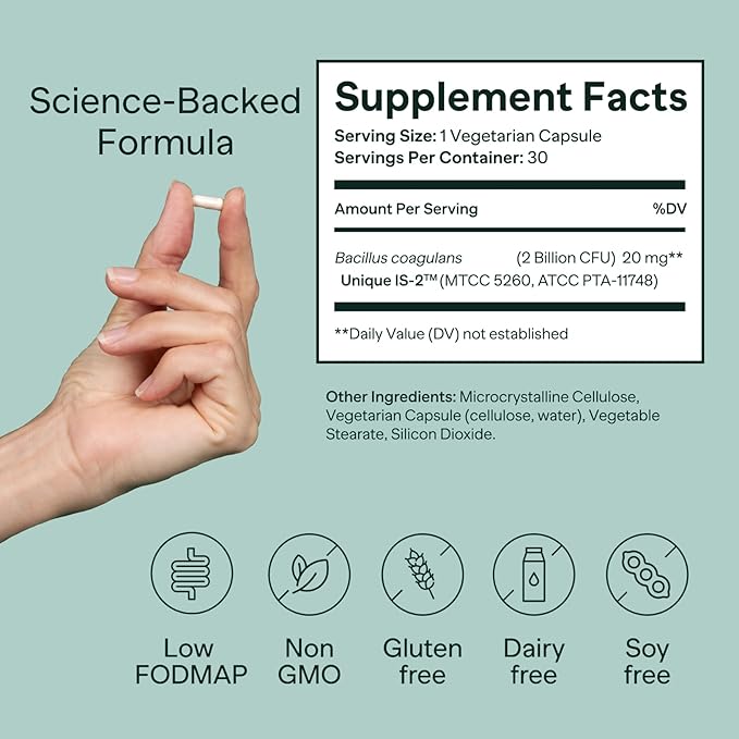 IB-ONE Probiotic - IBS Relief - Clinically Studied Bacillus Coagulans Unique is-2 Bowel Movement Supplement - Low FODMAP, Gluten Free & 3rd Party Verified - 30 Capsules