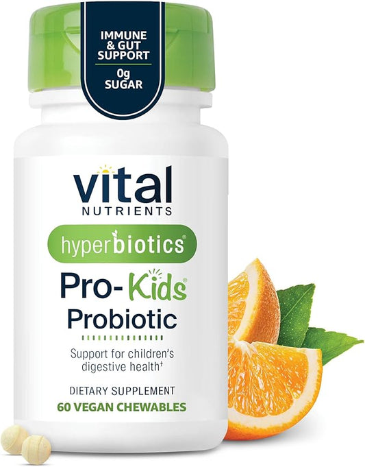 Hyperbiotics Vital Nutrients Pro Kids Probiotic | Allergen-Free Toddler Probiotics for Kids | Targeted Immune, Gut, and Digestive Health | Sugar-Free Orange Flavor | 60 Chewable Tablets