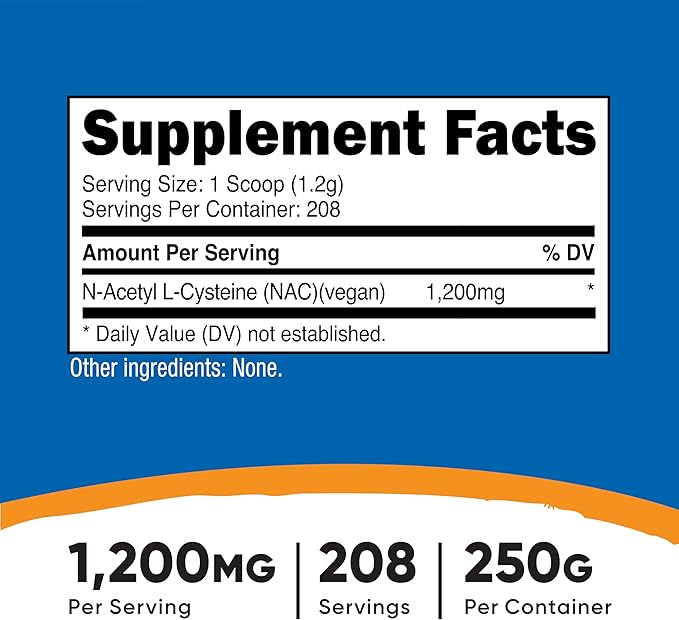 Nutricost N-Acetyl L-Cysteine (NAC) Powder 250 Grams - Vegan NAC, Non-GMO, Gluten Free