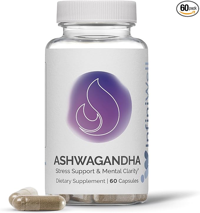 InfiniWell Ashwagandha Supplements - Herbal Supplements with Shoden Ashwagandha Root - Promote Mental Clarity, Hormonal Balance, Daily Relaxation & Muscle Recovery (60 Capsules)