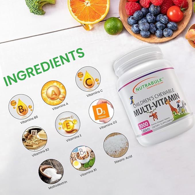 Children’s Chewable Multi-Vitamins - Promoting Kids' Overall Development - USA-Made, May Help to Support Immune, Bone, Brain & Overall Well Being- Vegan & Gluten Free - 12000 Cherry Tablets