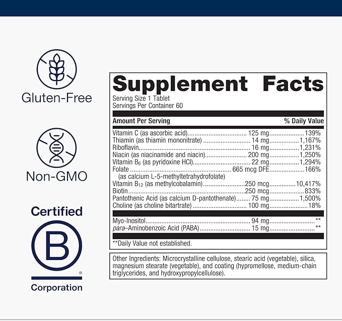 Metagenics Vitamin B-Complex - Energy Support & Healthy Stress Response* - with Vitamin B6 & B12 - Vegetarian & Gluten-Free - 60 Tablets
