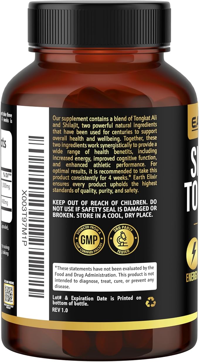 Shilajit 1000mg & Tongkat Ali 400mg (180 Capsules) Made in USA-Shilajit Supplement (20% Fulvic Acid) Shilajit Pure Himalayan Organic & Tongkat Ali for Men More Potent Than Shilajit Resin