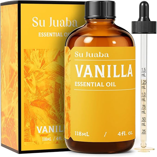 SU JUABA Vanilla Essential Oil 4 Fl Oz, 100% Natural Aromatherapy Oil for Diffuser, Skin,Fragrance Candle,Soap Making - 118ML